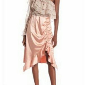CodeXMode Satin Ruffle Asymmetrical Midi Skirt